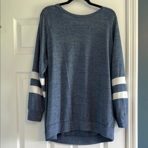 Blue and White Crew Neck tunic with Sporty Stripes